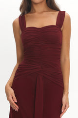 Emara Ruched Waist Sash Maxi Dress Burgundy