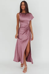 Larelle One-Sleeve Front Split Maxi Dress Grape