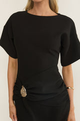 Briona Short Sleeve Buckle Maxi Dress Black