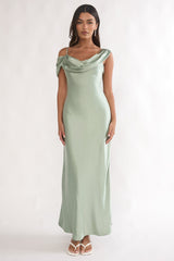 Emelle Asymmetric Neckline Maxi Dress Pistachio