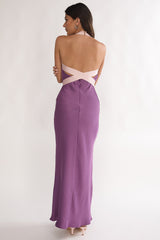Elanah Waist Tie Halter Maxi Dress Grape