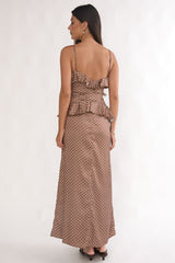 Tahlie Ruffle Trim Maxi Dress Polka Dot Mocha