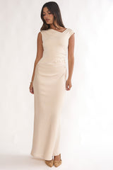 Brinelle Side Pleat Maxi Dress Ecru