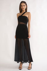 Jonquil One-Shoulder Mesh Maxi Dress Black