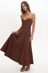 Infiniti Scalloped Sweethear Neckline Midi Dress Chocolate