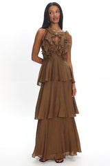 Aurika Tiered Ruffle Maxi Dress Coffee