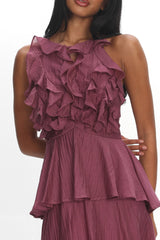 Aurika Tiered Ruffle Maxi Dress Grape