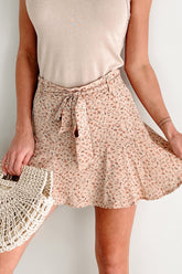 Natures Embrace Floral Print Mini Skirt (Taupe)
