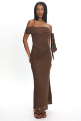 Aurora Sky Off-Shoulder Tie Maxi Dress Lace Chocolate