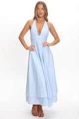 As It Was Halterneck A-Line Maxi Dress Light Blue