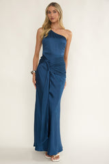 Luli One-Shoulder Waist Sash Maxi Dress Navy