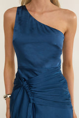 Luli One-Shoulder Waist Sash Maxi Dress Navy