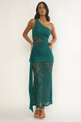 Luli Waist Sash Halter Maxi Dress Lace Teal