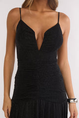 Orizel Pintuck Drop Waist Maxi Dress Sparkle Black