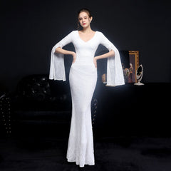 Natalie Open Sleeve Formal Sequined Mermaid Dress