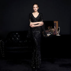 Natalie Open Sleeve Formal Sequined Mermaid Dress