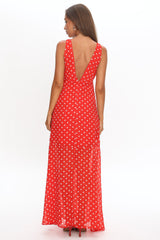 Rosewood V-Neckline Maxi Dress Polka Dot Red