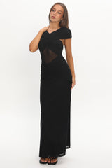 Reba Sheer Waist Ruched Maxi Waist Black