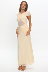 Reba Sheer Waist Ruched Maxi Waist Cream
