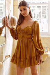 Vista Del Mar Tied Bust Mini Dress Tan