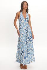 Exhilaration Halterneck Maxi Dress Floral Blue