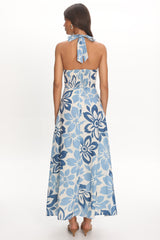 Exhilaration Halterneck Maxi Dress Floral Blue