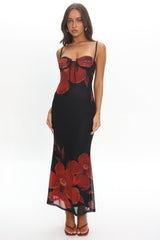 Fortune Bust Tie Maxi Dress Hibiscus Black