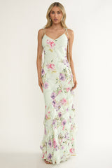Dreamy Day Ruffle Trim Maxi Dress Mint Floral