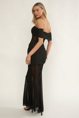 Lumiere Off Shoulder Sheer Mesh Dress Black
