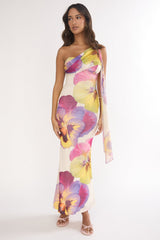 Tallis One-Shoulder Asymmetric Neckline Dress Beige