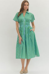 Cassidy Stripe Smocked Midi Dress