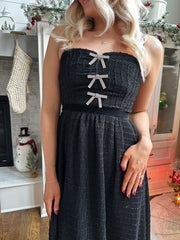 Giana Black Sparkle Bow Midi Dress