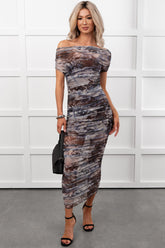 Life Manifest Two Piece Mesh Midi Dress (Grey Floral)