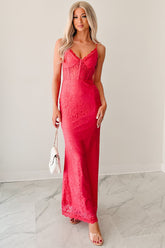 Glow Loudly Corset Sleeveless Lace Maxi Dress (Hot Pink)