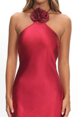 High Roller Flower Decoration Halter Dress Wine