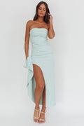 Cha Cha Strapless Thigh Split Dress Sage