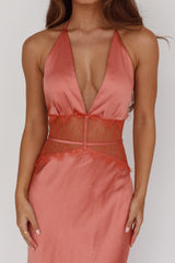 Tarly Lace Waist Halter Maxi Dress Rose