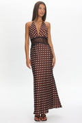 Tarly Lace Waist Halter Maxi Dress Polka Dot Chocolate