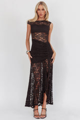 Moonlit Magic Asymmetric Neckline Lace Maxi Dress Black