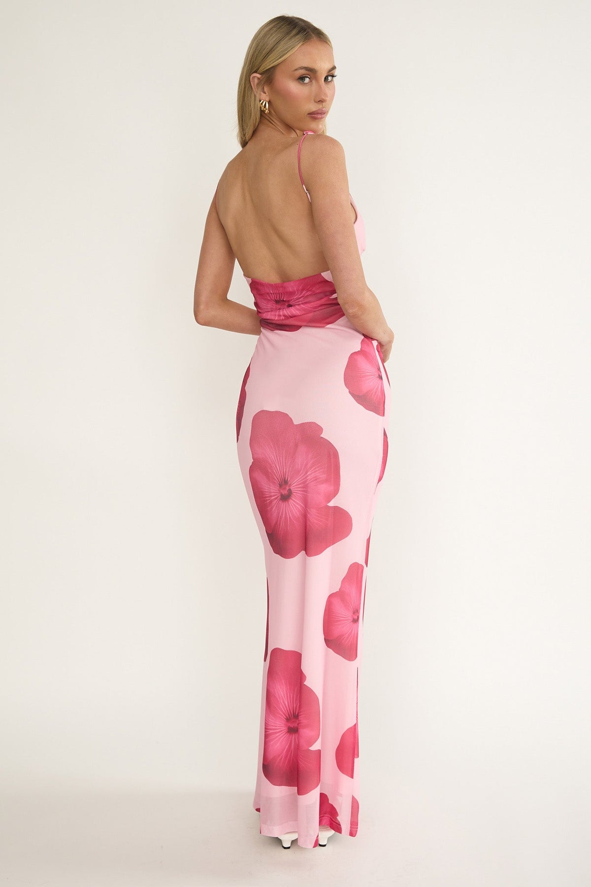 Helsi Low Back Maxi Dress Floral Pink