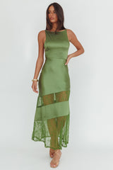 Helsi Low Back Lace Insert Maxi Dress Forest Green