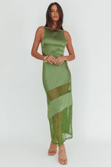 Helsi Low Back Lace Insert Maxi Dress Forest Green