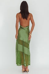 Helsi Low Back Lace Insert Maxi Dress Forest Green