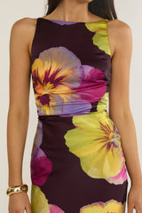 Floating Strappy Low Back Maxi Dress Pansies Plum