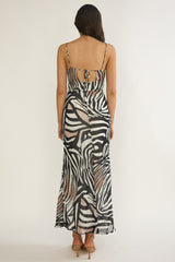 Floating Tied Low Back Maxi Dress Print Black/White
