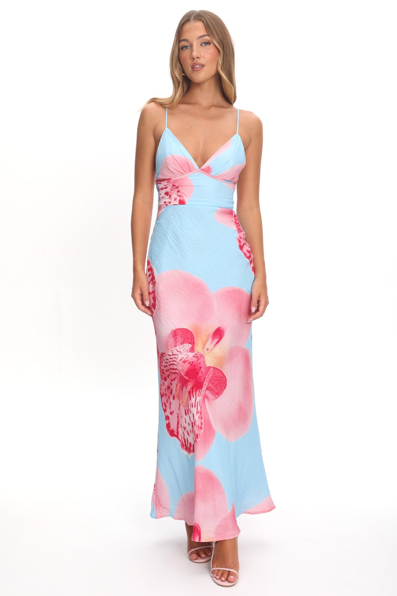 Floating Strappy Low Back Maxi Dress Orchid Blue