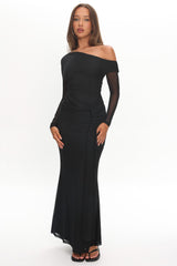 Girl's Night Long Sleeve Mesh Maxi Dress Black