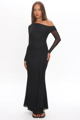Girl's Night Long Sleeve Mesh Maxi Dress Black