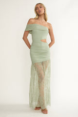 Gala Cut-Out Waist Lace Maxi Dress Sage