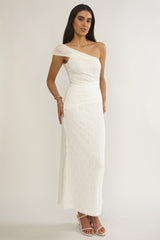 Gala One-Shoulder Textured Maxi Dress White